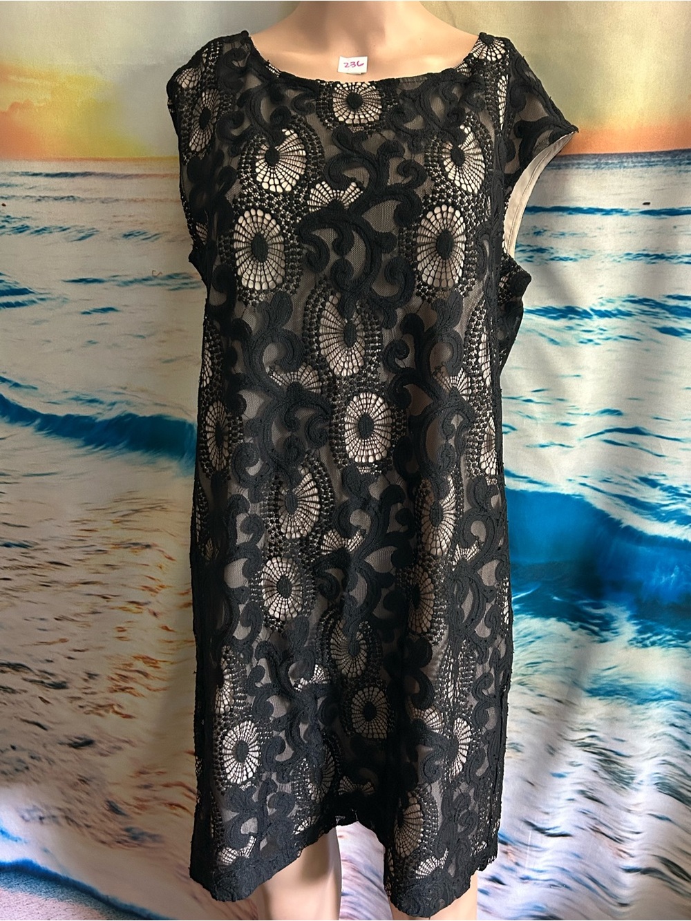 Loft Women’s Black Lace Overlay Shift Dress SZ 8